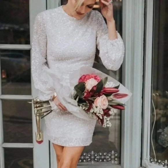 NWT BHLDN Goldie Dress Mini White Long Sleeve - Picture 5 of 11